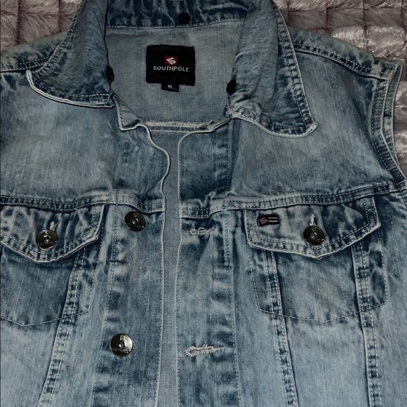 South Pole Blue‎ Denim Vest Classic Distressed - Picture 7 of 16